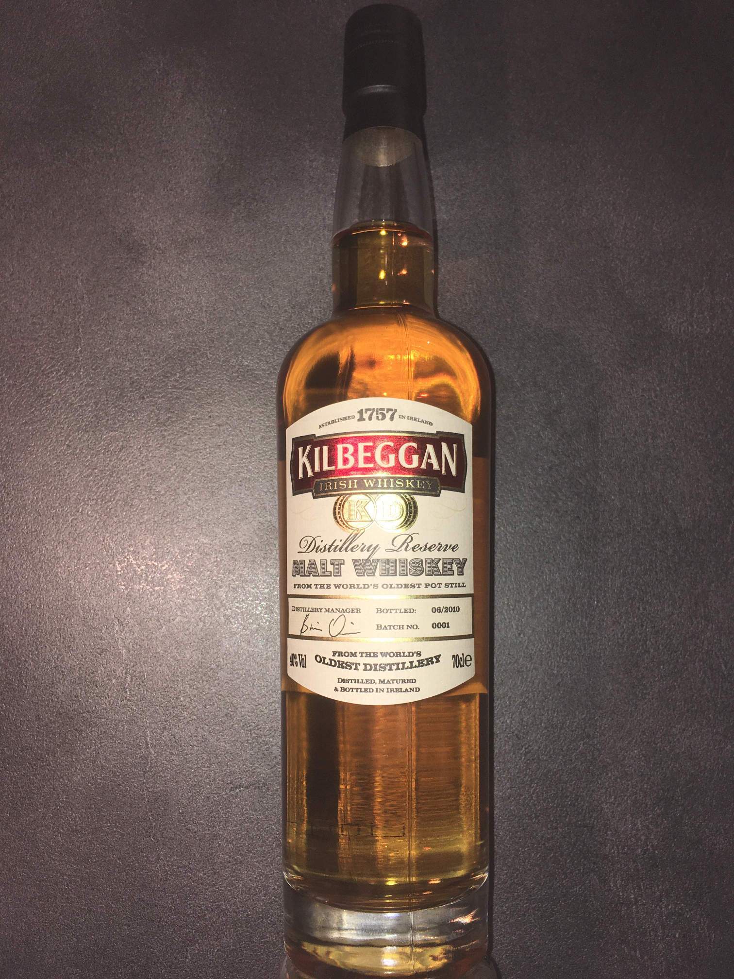 Kilbeggan Distillery Reserve Malt Whiskey - Batch 0001